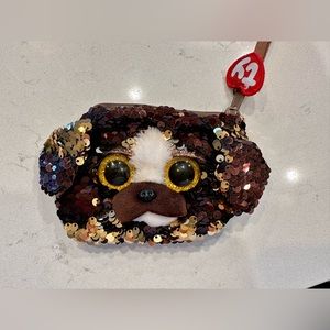 Ty Beanie Babies ‘Brutus’ Dog Brown Sequin Wristlet/Coin Purse